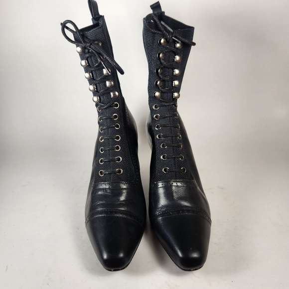 FLINGS Womens Boots Size 6 Black Leather Victorian Granny 90s Chunky Heel Shoe - Picture 5 of 11